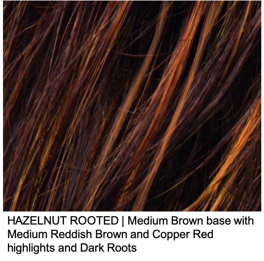 HAZELNUT ROOTED | Medium Brown base with Medium Reddish Brown and Copper Red highlights and Dark Roots