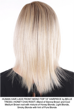 HUMAN HAIR LACE FRONT MONO TOP 14” HAIRPIECE by BELLE TRESS | HONEY CHAI ROOT | Blend of Sienna Brown and Cool Medium Brown root with mixture of Honey Blonde, Light Blonde, Smoky Blonde with hint of Pure Blonde