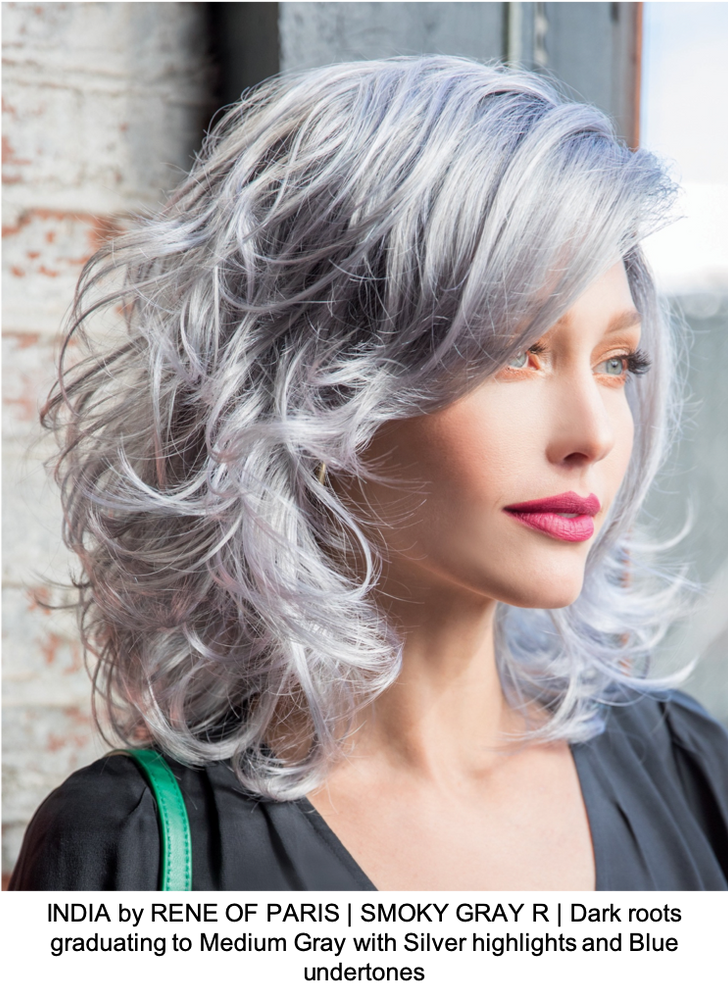 INDIA by RENE OF PARIS | SMOKY GRAY R | Dark roots graduating to Medium Gray with Silver highlights and Blue undertones