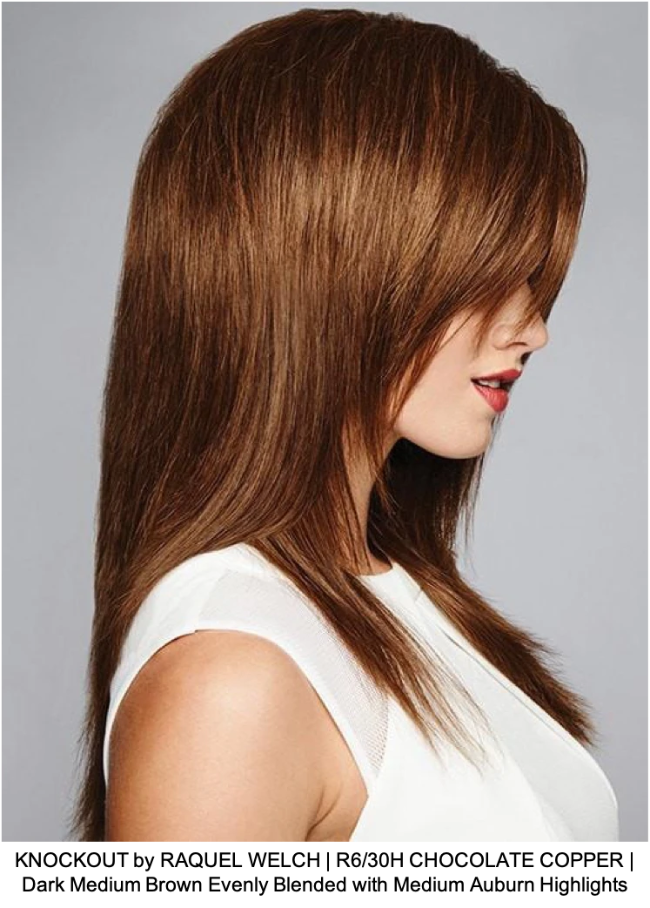 KNOCKOUT by RAQUEL WELCH | R6/30H CHOCOLATE COPPER | Dark Medium Brown Evenly Blended with Medium Auburn Highlights