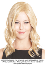 LACE FRONT MONO TOP 14” WAVE HAIRPIECE by BELLE TRESS | VANILLA LUSH | Blend of Honey Blonde, Gold Blonde, Light Blonde with Lightest Blonde highlights 