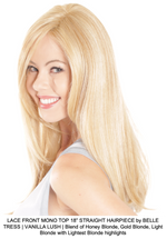 LACE FRONT MONO TOP 18” STRAIGHT HAIRPIECE by BELLE TRESS | VANILLA LUSH | Blend of Honey Blonde, Gold Blonde, Light Blonde with Lightest Blonde highlights 