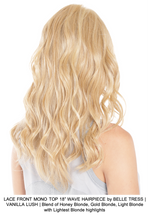 LACE FRONT MONO TOP 18” WAVE HAIRPIECE by BELLE TRESS | VANILLA LUSH | Blend of Honey Blonde, Gold Blonde, Light Blonde with Lightest Blonde highlights 