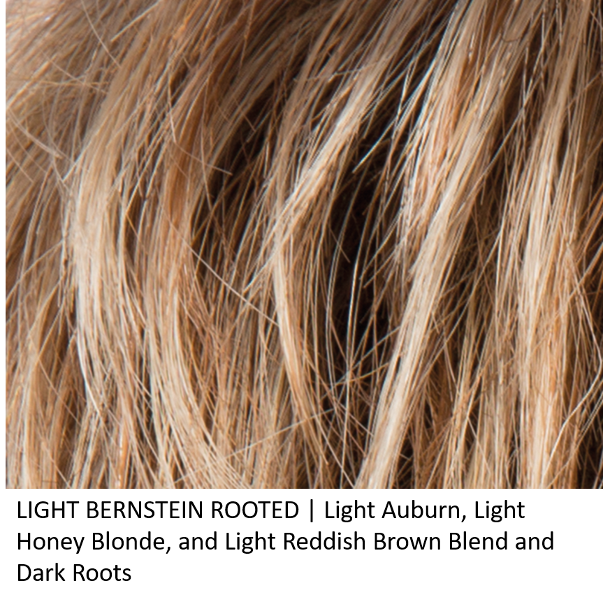 LIGHT BERNSTEIN ROOTED | Light Auburn, Light Honey Blonde, and Light Reddish Brown Blend and Dark Roots