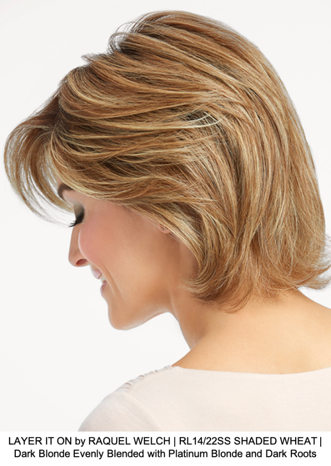LAYER IT ON by RAQUEL WELCH | RL14/22SS SHADED WHEAT | Dark Blonde Evenly Blended with Platinum Blonde and Dark Roots