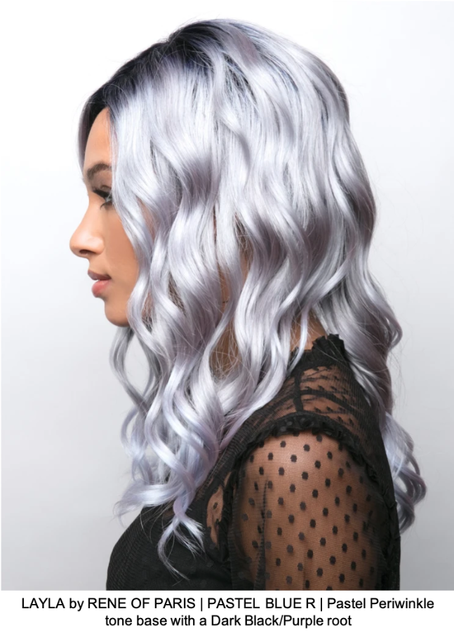 LAYLA by RENE OF PARIS | PASTEL BLUE R | Pastel Periwinkle tone base with a Dark Black/Purple root