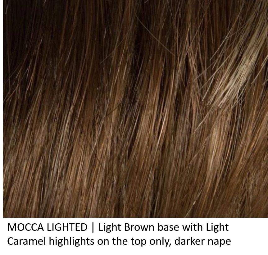 MOCCA LIGHTED | Light Brown base with Light Caramel highlights on the top only, darker at the nape