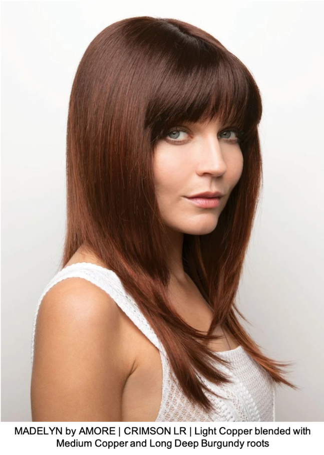 MADELYN by AMORE | CRIMSON LR | Light Copper blended with Medium Copper and Long Deep Burgundy roots