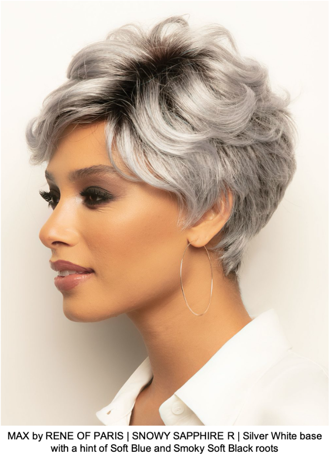 MAX by RENE OF PARIS | SNOWY SAPPHIRE R | Silver White base with a hint of Soft Blue and Smoky Soft Black roots