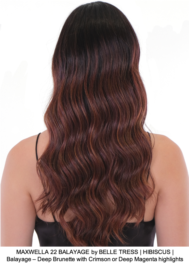 MAXWELLA 22 BALAYAGE by BELLE TRESS | HIBISCUS | Balayage – Deep Brunette with Crimson or Deep Magenta highlights