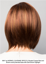 MAY by NORIKO | CAYENNE SPICE R | Rooted Copper Red and Brown evenly blended base with Dark Brown highlight