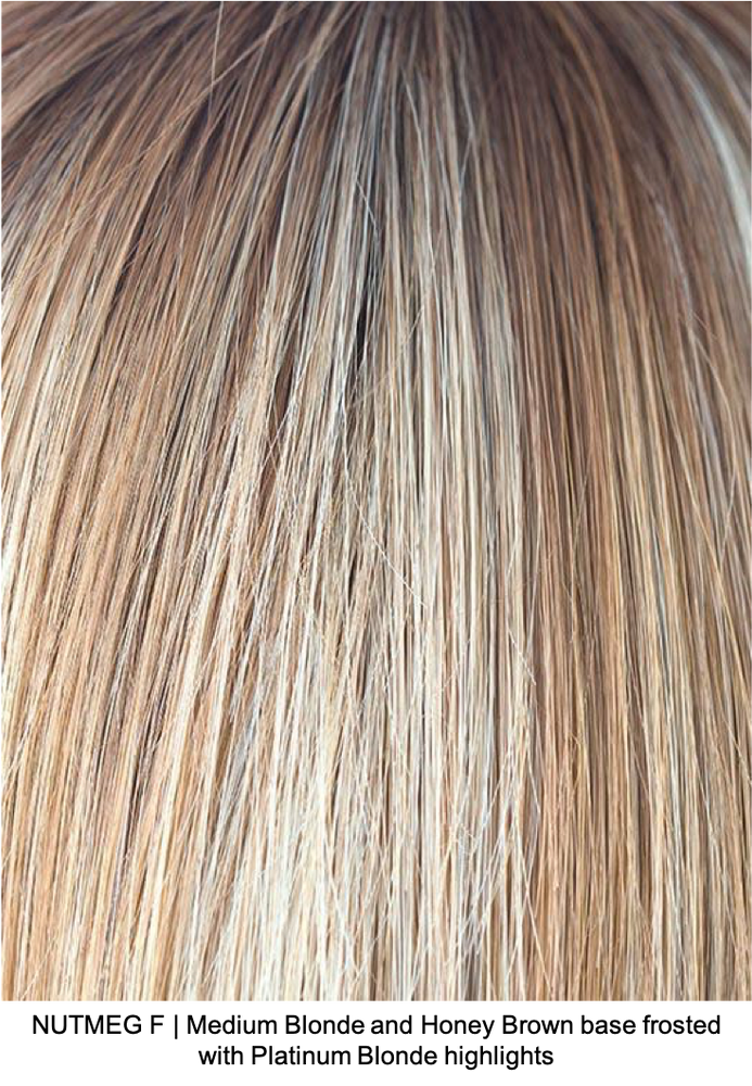 NUTMEG F | Medium Blonde and Honey Brown base frosted with Platinum Blonde highlights