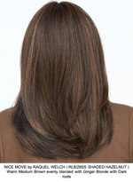 NICE MOVE by RAQUEL WELCH | RL8/29SS SHADED HAZELNUT | Warm Medium Brown evenly blended with Ginger Blonde with Dark roots