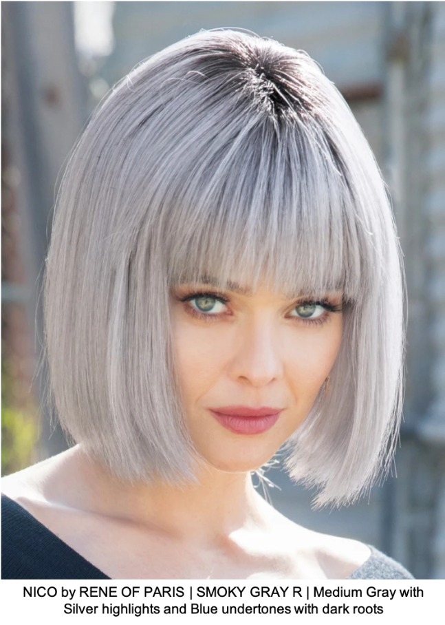 NICO by RENE OF PARIS | SMOKY GRAY R | Medium Gray with Silver highlights and Blue undertones with dark roots