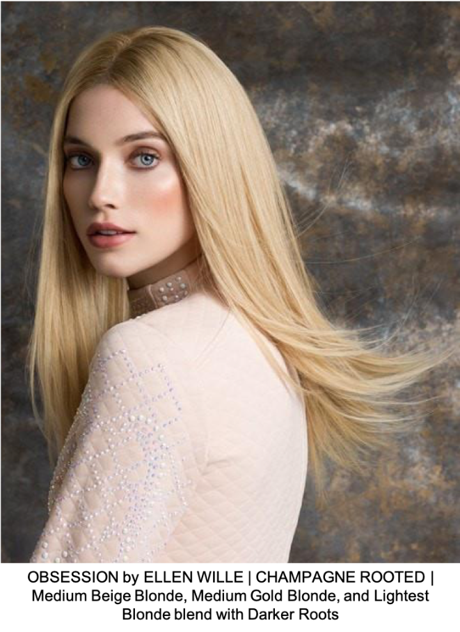 OBSESSION by ELLEN WILLE | CHAMPAGNE ROOTED | Medium Beige Blonde, Medium Gold Blonde, and Lightest Blonde blend with Darker Roots