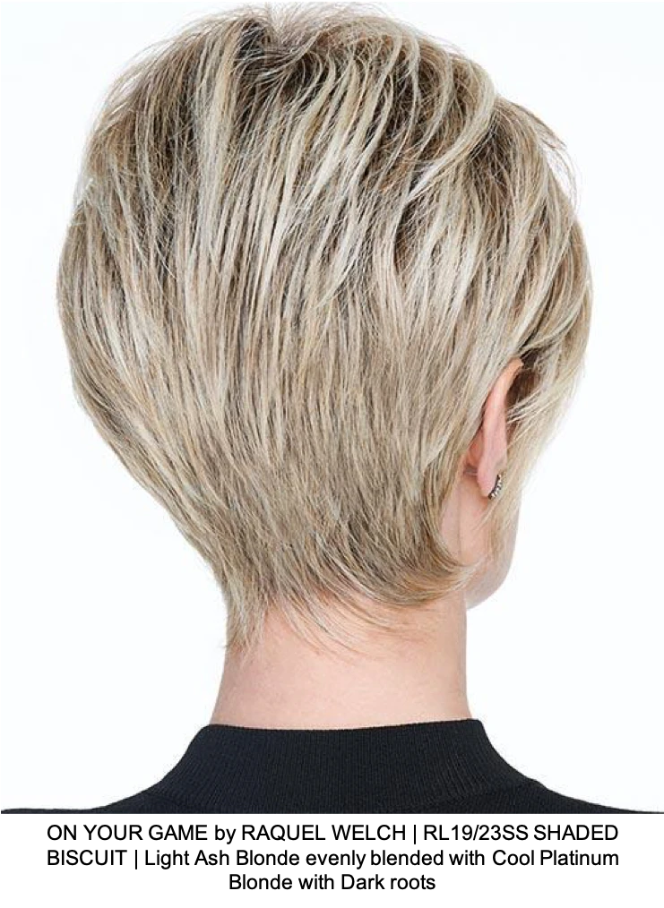 ON YOUR GAME by RAQUEL WELCH | RL19/23SS SHADED BISCUIT | Light Ash Blonde evenly blended with Cool Platinum Blonde with Dark roots