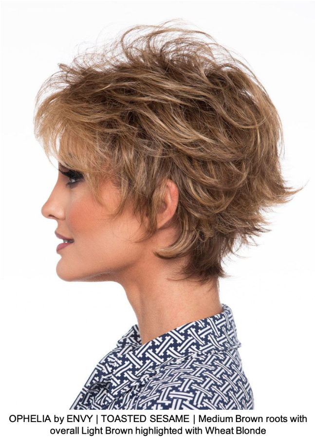 OPHELIA by ENVY | TOASTED SESAME | Medium Brown roots with overall Light Brown highlighted with Wheat Blonde