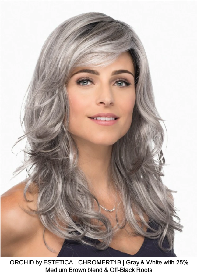 ORCHID by ESTETICA | CHROMERT1B | Gray & White with 25% Medium Brown blend & Off-Black Roots