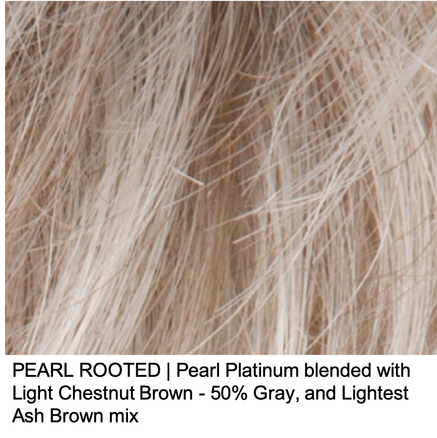 PEARL ROOTED | Pearl Platinum blended with Light Chestnut Brown - 50% Gray, and Lightest Ash Brown mix