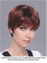 PIXIE by ELLEN WILLE | HOT FLAME ROOTED | Bright Cherry Red and Dark Burgundy mix with Dark Roots
