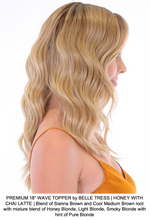 PREMIUM 18” WAVE TOPPER by BELLE TRESS | HONEY WITH CHAI LATTE | Blend of Sienna Brown and Cool Medium Brown root with mixture blend of Honey Blonde, Light Blonde, Smoky Blonde with hint of Pure Blonde 