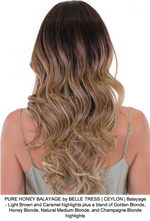 PURE HONEY BALAYAGE by BELLE TRESS | CEYLON | Balayage - Light Brown and Caramel highlights plus a blend of Golden Blonde, Honey Blonde, Natural Medium Blonde, and Champagne Blonde highlights 