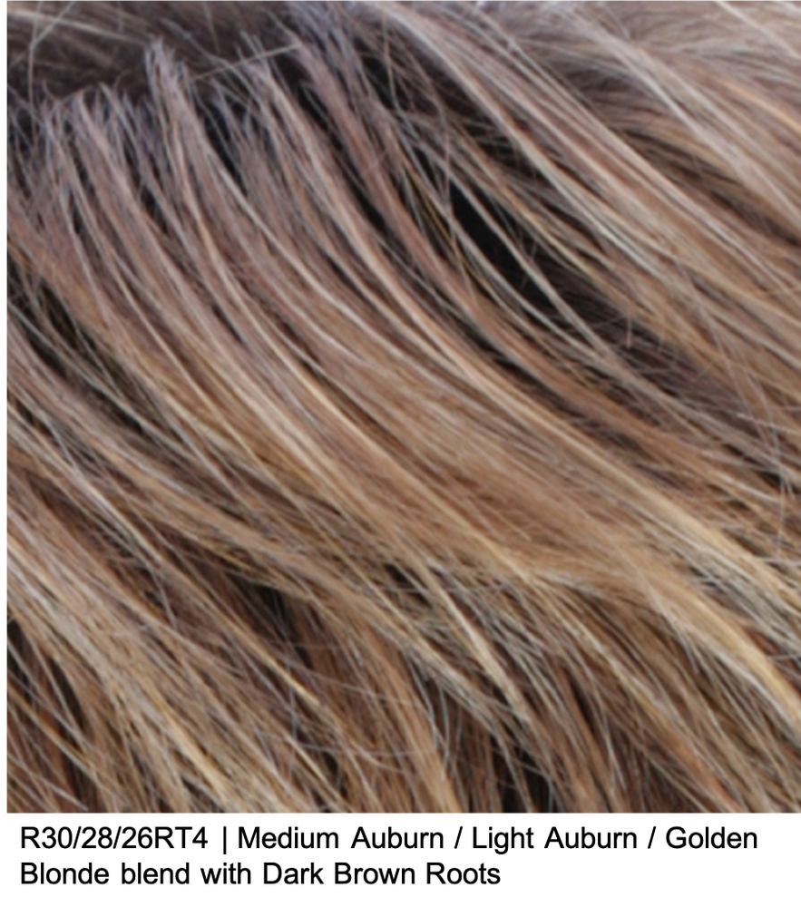 R30/28/26RT4 | Medium Auburn / Light Auburn / Golden Blonde blend with Dark Brown Roots