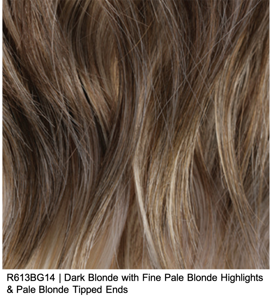 R613BG14 | Dark Blonde with Fire Pale Blonde Highlights & Pale Blonde Tipped Ends