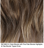 R613BG14 | Dark Blonde with Fire Pale Blonde Highlights & Pale Blonde Tipped Ends