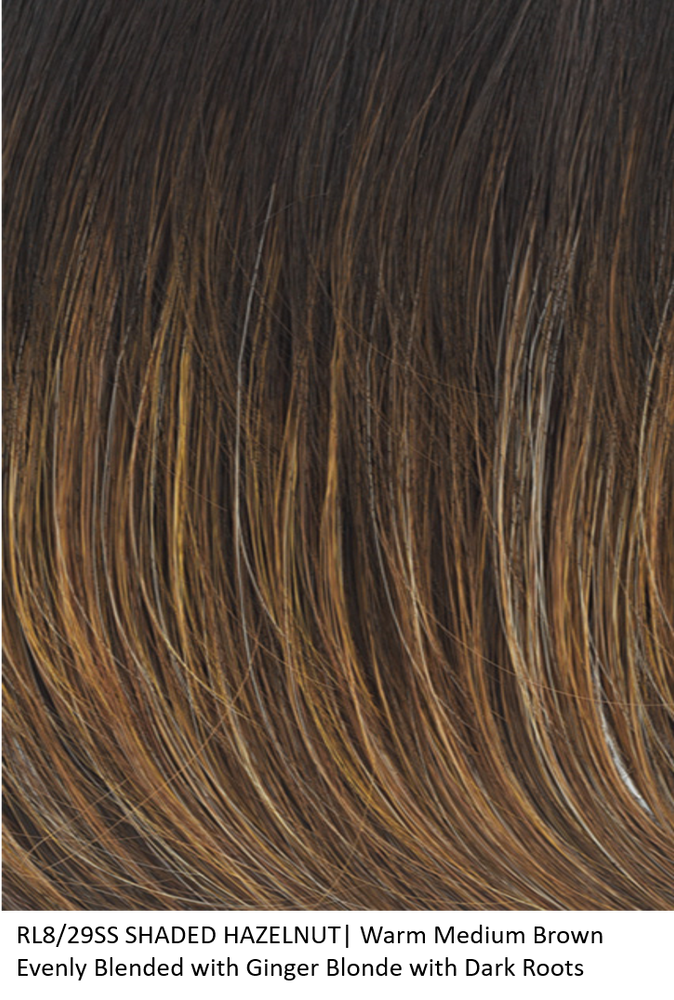 RL8/29SS SHADED HAZELNUT | Warm Medium Brown Evenly Blended with Ginger Blonde and Dark Roots by Raquel Welch