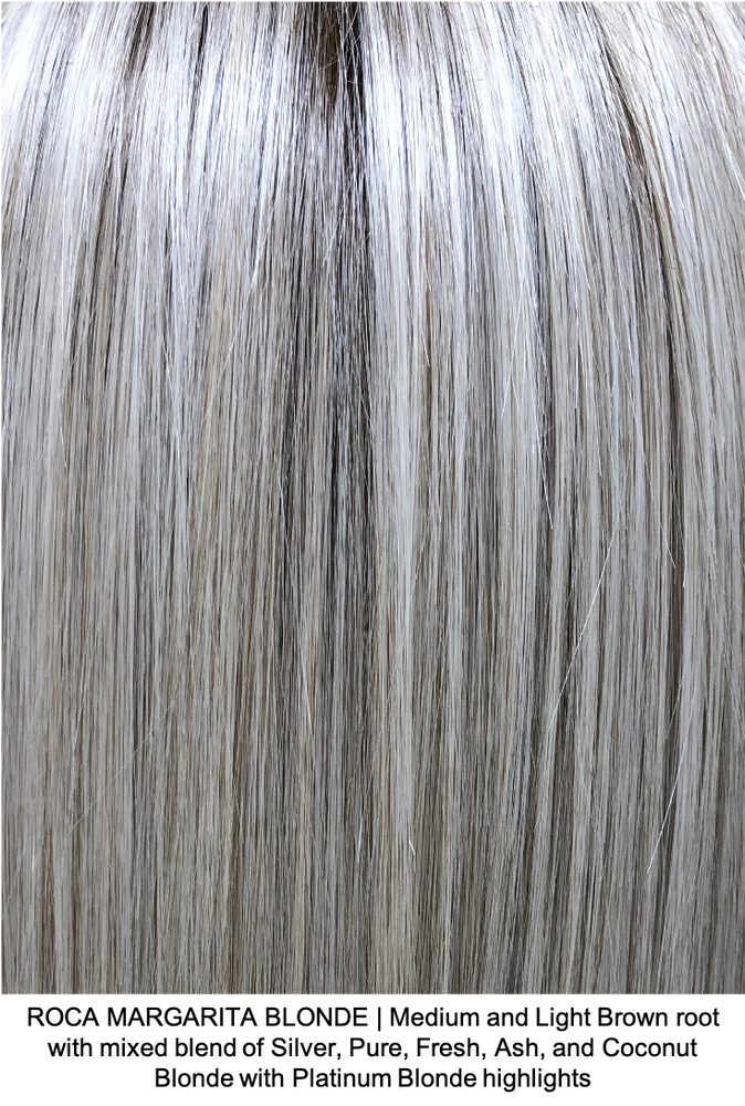 ROCA MARGARITA BLONDE | Medium and Light Brown root with mixed blend of Silver, Pure, Fresh, Ash, and Coconut Blonde with Platinum Blonde highlights
