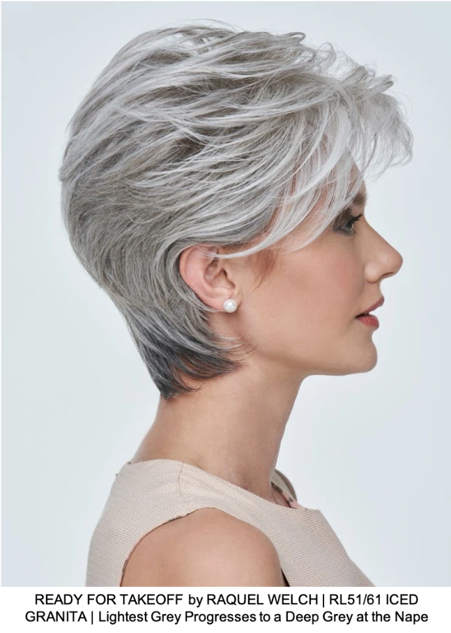 READY FOR TAKEOFF by RAQUEL WELCH | RL51/61 ICED GRANITA | Lightest Grey Progresses to a Deep Grey at the Nape