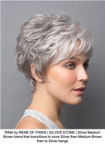 RINA by RENE OF PARIS | SILVER STONE | Silver Medium Brown blend that transitions to more Silver then Medium Brown then to Silver bangs