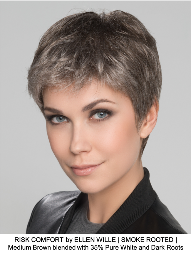RISK COMFORT by ELLEN WILLE | SMOKE ROOTED | Medium Brown blended with 35% Pure White and Dark Roots