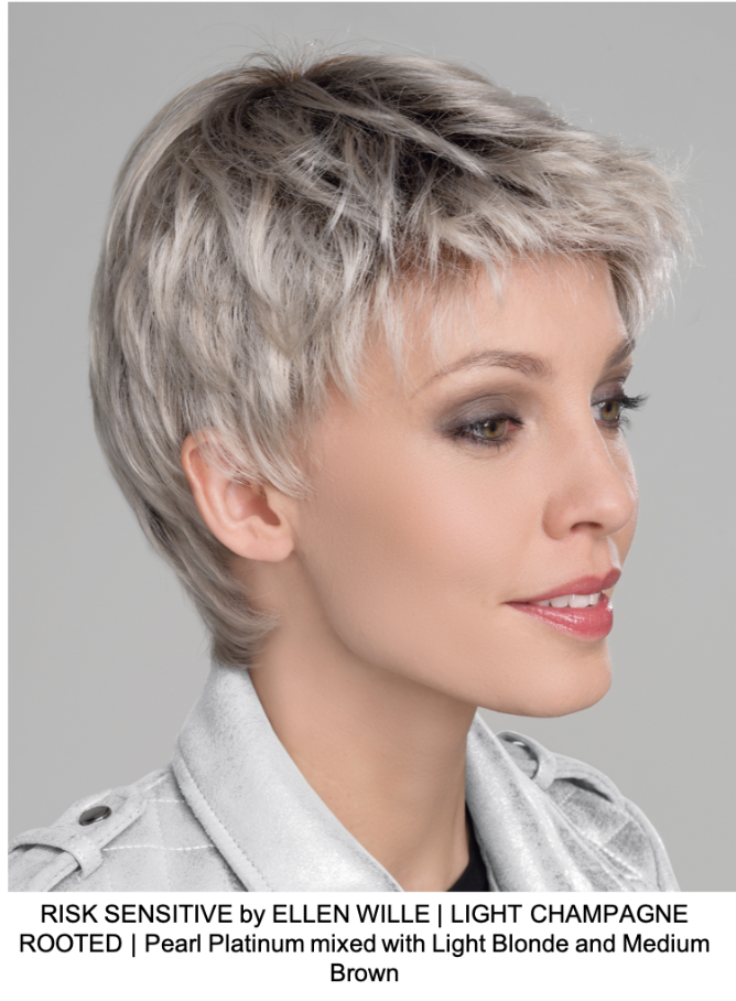 RISK SENSITIVE by ELLEN WILLE | LIGHT CHAMPAGNE ROOTED | Pearl Platinum mixed with Light Blonde and Medium Brown
