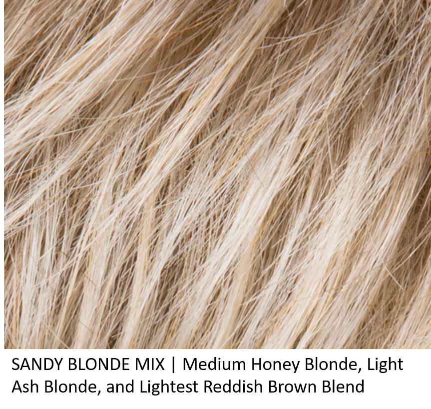 Sandy-Blonde-Mix = Medium Honey Blonde, Light Ash Blonde, and Lightest Reddish Brown blend