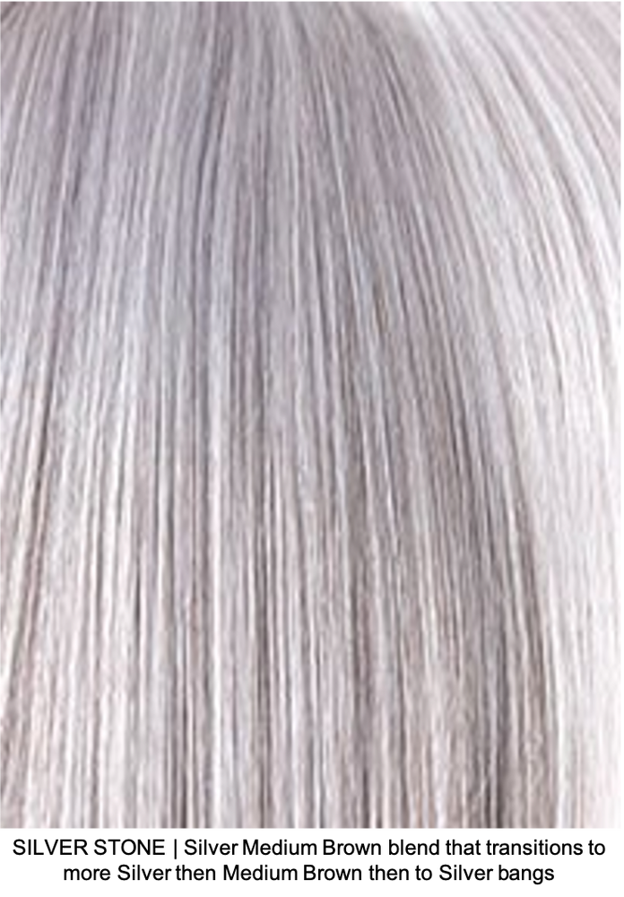 SILVER-STONE R | Silver Medium Brown blend that transitions to more Silver then Medium Brown then to Silver bangs 