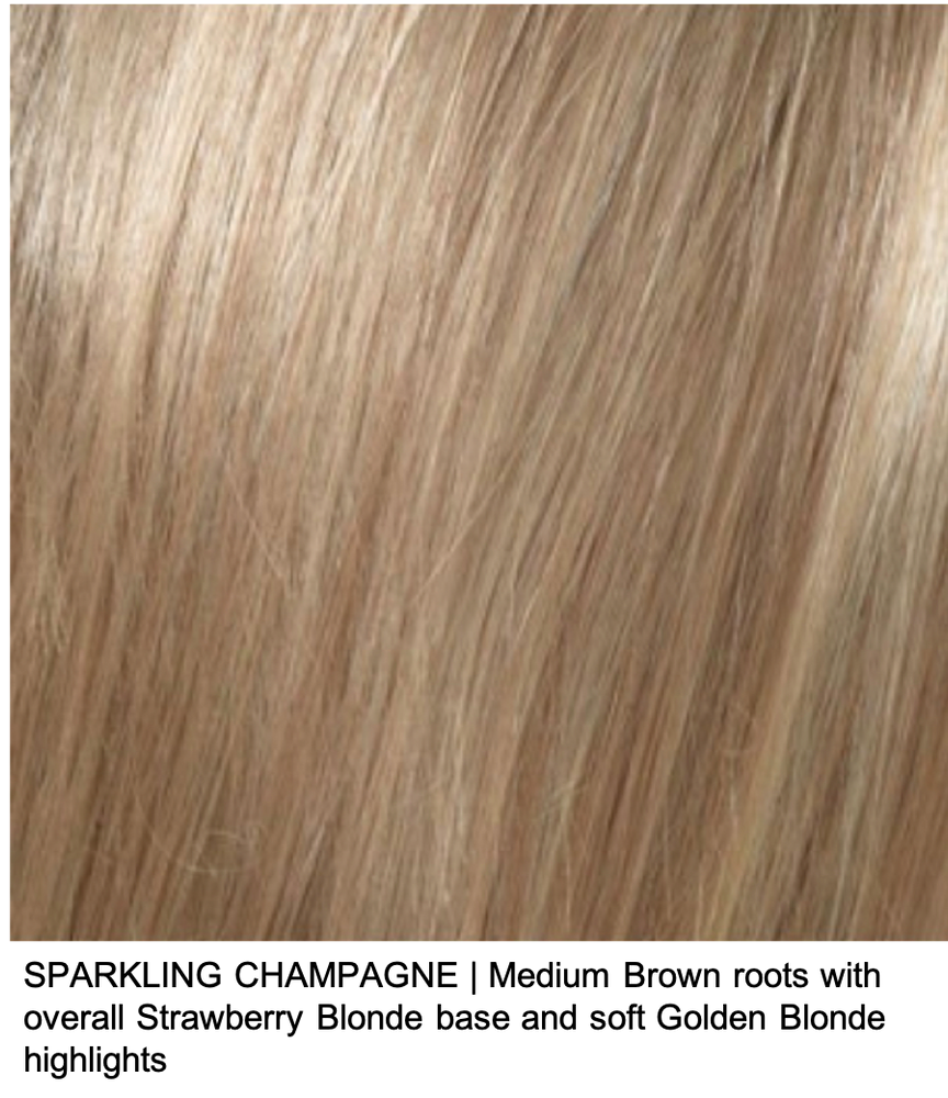 SPARKLING CHAMPAGNE | Medium Brown roots with overall Strawberry Blonde base and soft Golden Blonde highlights