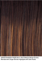 SS8/29 SHADED HAZELNUT | Rich Medium Brown Evenly Blended with Ginger Blonde Highlights with Dark Roots