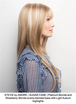 STEVIE by AMORE | SUGAR CANE | Platinum Blonde and Strawberry Blonde evenly blended base with Light Auburn highlights