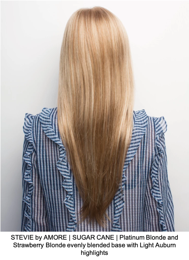 STEVIE by AMORE | SUGAR CANE | Platinum Blonde and Strawberry Blonde evenly blended base with Light Auburn highlights