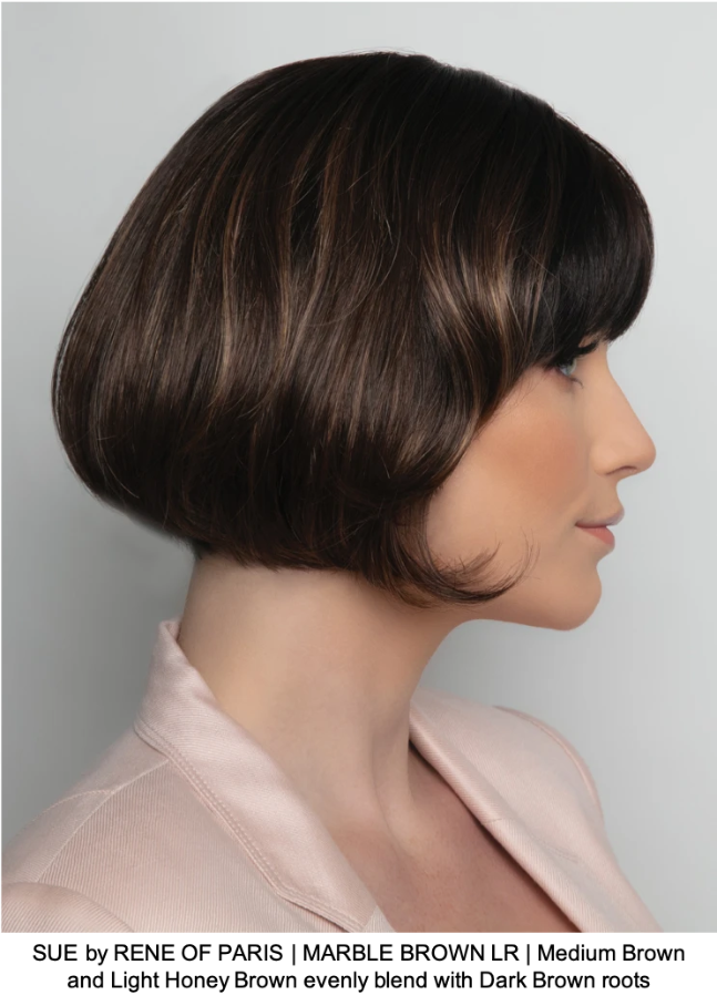 SUE by RENE OF PARIS | MARBLE BROWN LR | Medium Brown and Light Honey Brown evenly blend with Dark Brown roots