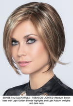 SUNSET by ELLEN WILLE | TOBACCO LIGHTED | Medium Brown base with Light Golden Blonde highlights and Light Auburn lowlights and dark roots