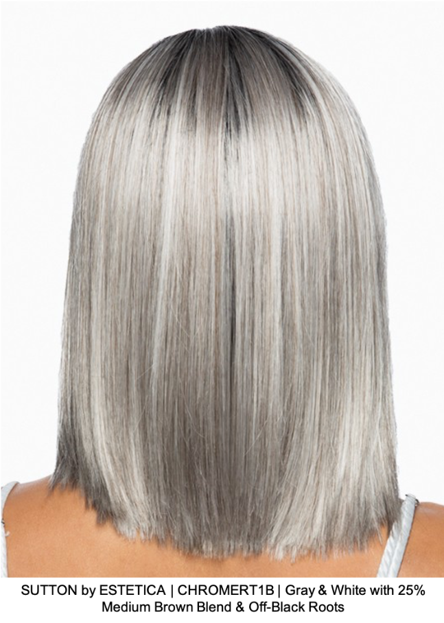 SUTTON by ESTETICA | CHROMERT1B | Gray & White with 25% Medium Brown Blend & Off-Black Roots