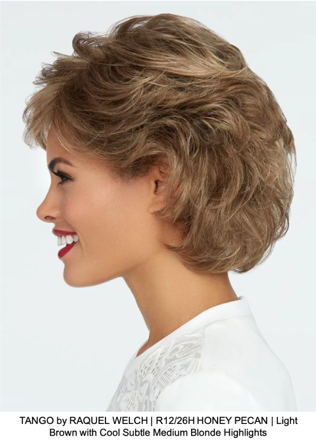 TANGO by RAQUEL WELCH | R12/26H HONEY PECAN | Light Brown with Cool Subtle Medium Blonde Highlights