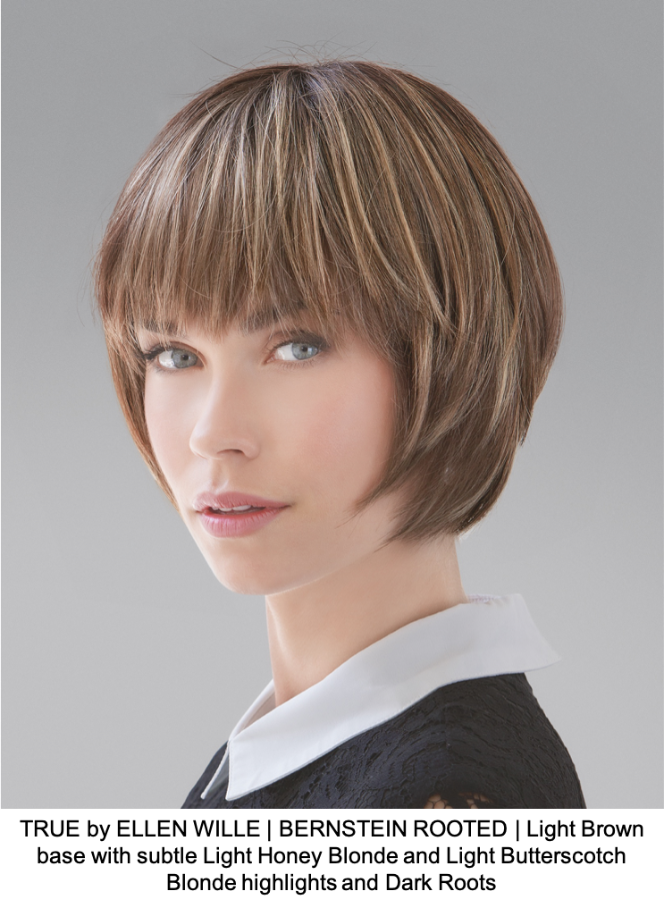 TRUE by ELLEN WILLE | BERNSTEIN ROOTED | Light Brown base with subtle Light Honey Blonde and Light Butterscotch Blonde highlights and Dark Roots
