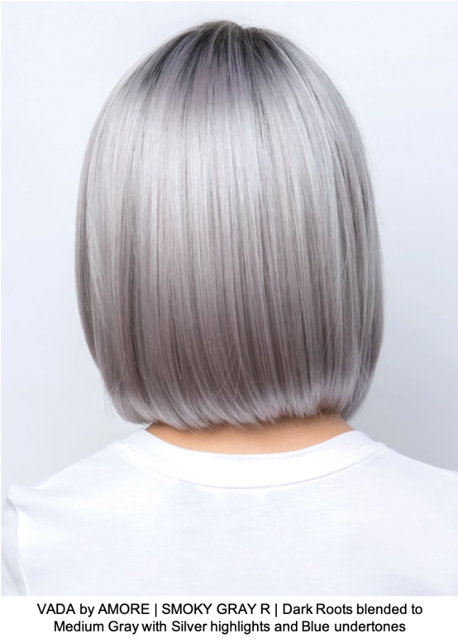 VADA by AMORE | SMOKY GRAY R | Dark Roots blended to Medium Gray with Silver highlights and Blue undertones