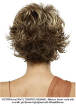 VICTORIA by ENVY | TOASTED SESAME | Medium Brown roots with overall Light Brown highlighted with Wheat Blonde