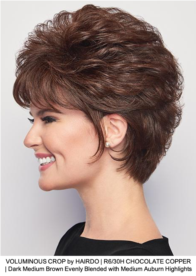 VOLUMINOUS CROP by HAIRDO | R6/30H CHOCOLATE COPPER | Dark Medium Brown Evenly Blended with Medium Auburn Highlights