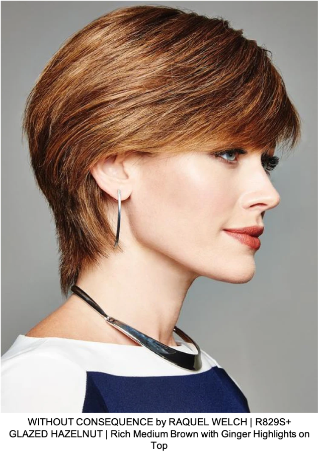 WITHOUT CONSEQUENCE by RAQUEL WELCH | R829S+ GLAZED HAZELNUT | Rich Medium Brown with Ginger Highlights on Top